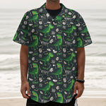 T-Rex And Dino Fossil Pattern Print Textured Short Sleeve Shirt