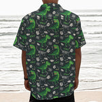 T-Rex And Dino Fossil Pattern Print Textured Short Sleeve Shirt