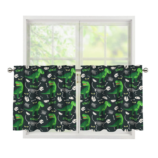 T-Rex And Dino Fossil Pattern Print Tier Curtains