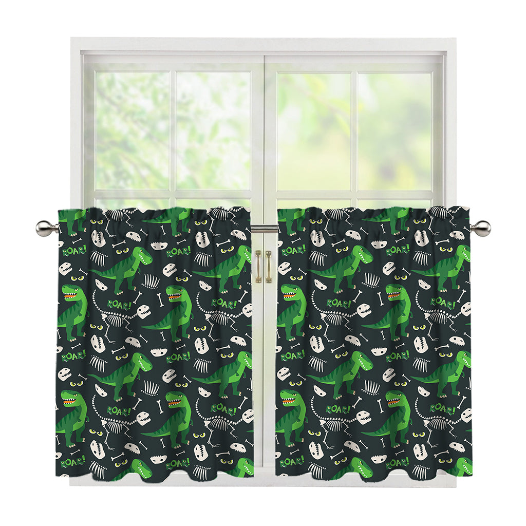 T-Rex And Dino Fossil Pattern Print Tier Curtains