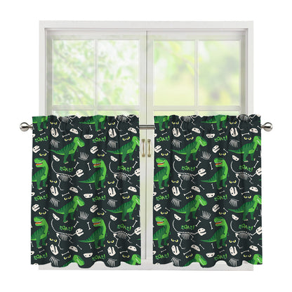 T-Rex And Dino Fossil Pattern Print Tier Curtains