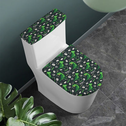 T-Rex And Dino Fossil Pattern Print Toilet Lid And Tank Cover Set