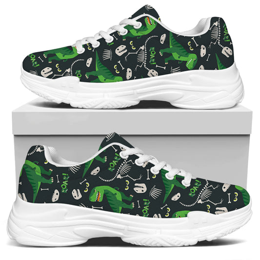T-Rex And Dino Fossil Pattern Print White Chunky Shoes