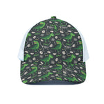 T-Rex And Dino Fossil Pattern Print White Mesh Trucker Cap
