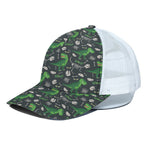 T-Rex And Dino Fossil Pattern Print White Mesh Trucker Cap