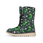 T-Rex And Dino Fossil Pattern Print Winter Boots