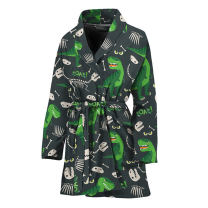 T-Rex And Dino Fossil Pattern Print Women's Bathrobe