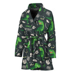 T-Rex And Dino Fossil Pattern Print Women's Bathrobe
