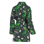 T-Rex And Dino Fossil Pattern Print Women's Bathrobe