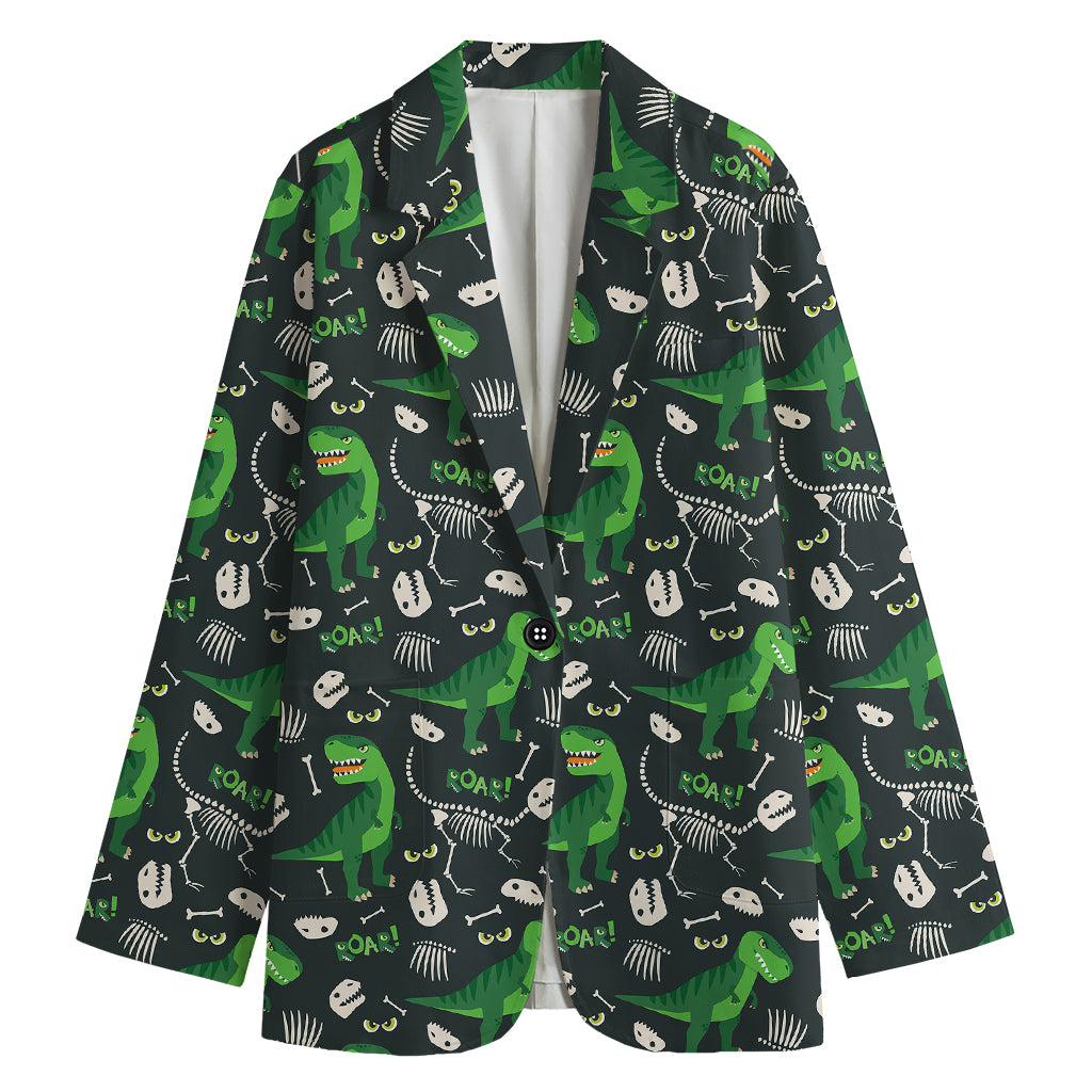 T-Rex And Dino Fossil Pattern Print Women's Blazer