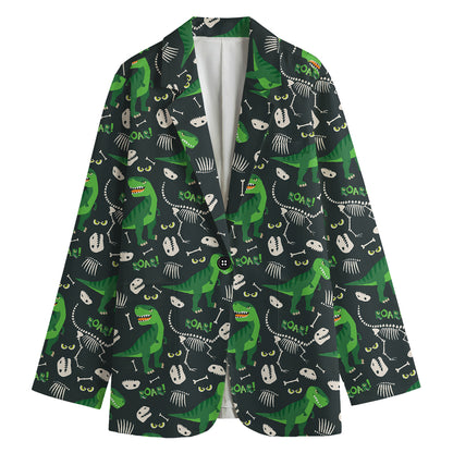 T-Rex And Dino Fossil Pattern Print Women's Blazer