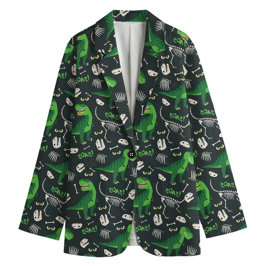T-Rex And Dino Fossil Pattern Print Women's Blazer