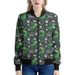 T-Rex And Dino Fossil Pattern Print Women's Bomber Jacket