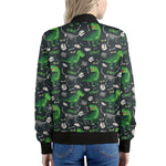 T-Rex And Dino Fossil Pattern Print Women's Bomber Jacket