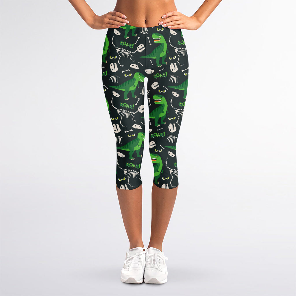 T-Rex And Dino Fossil Pattern Print Women's Capri Leggings