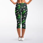 T-Rex And Dino Fossil Pattern Print Women's Capri Leggings