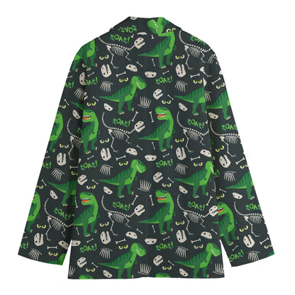 T-Rex And Dino Fossil Pattern Print Women's Cotton Blazer