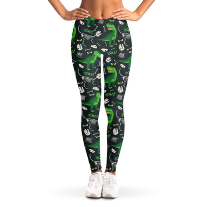 T-Rex And Dino Fossil Pattern Print Women's Leggings