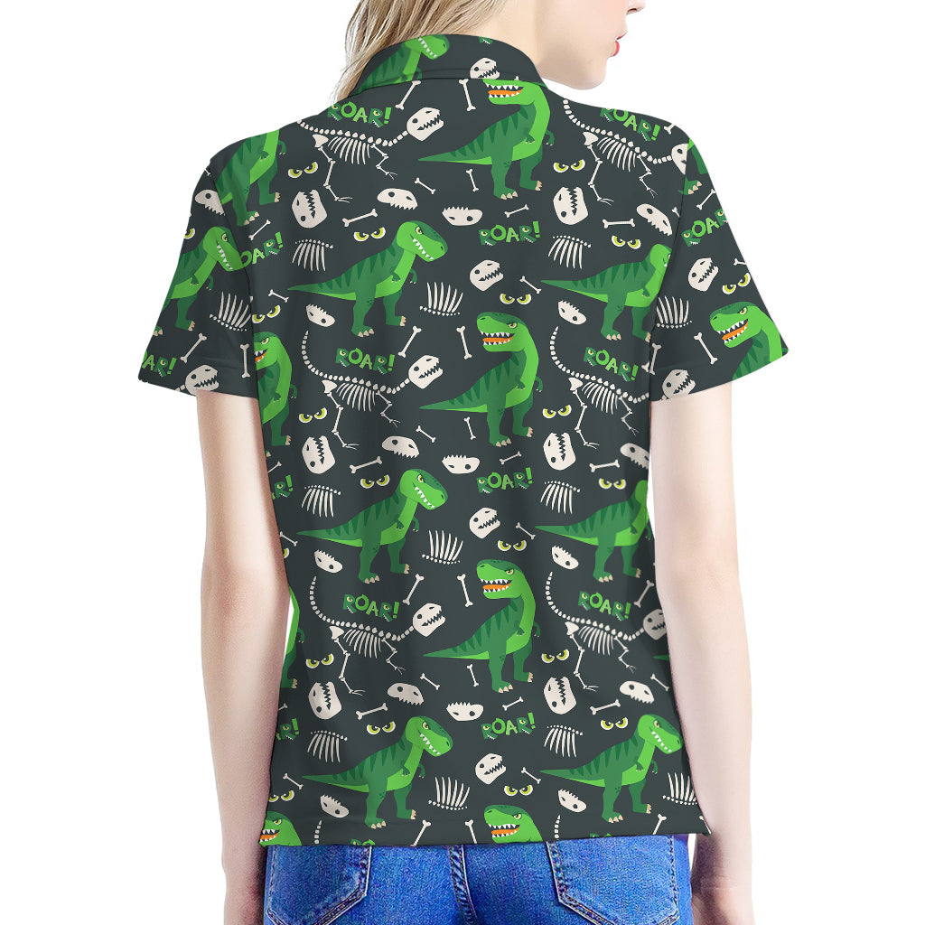 T-Rex And Dino Fossil Pattern Print Women's Polo Shirt