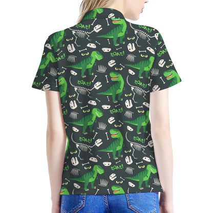 T-Rex And Dino Fossil Pattern Print Women's Polo Shirt