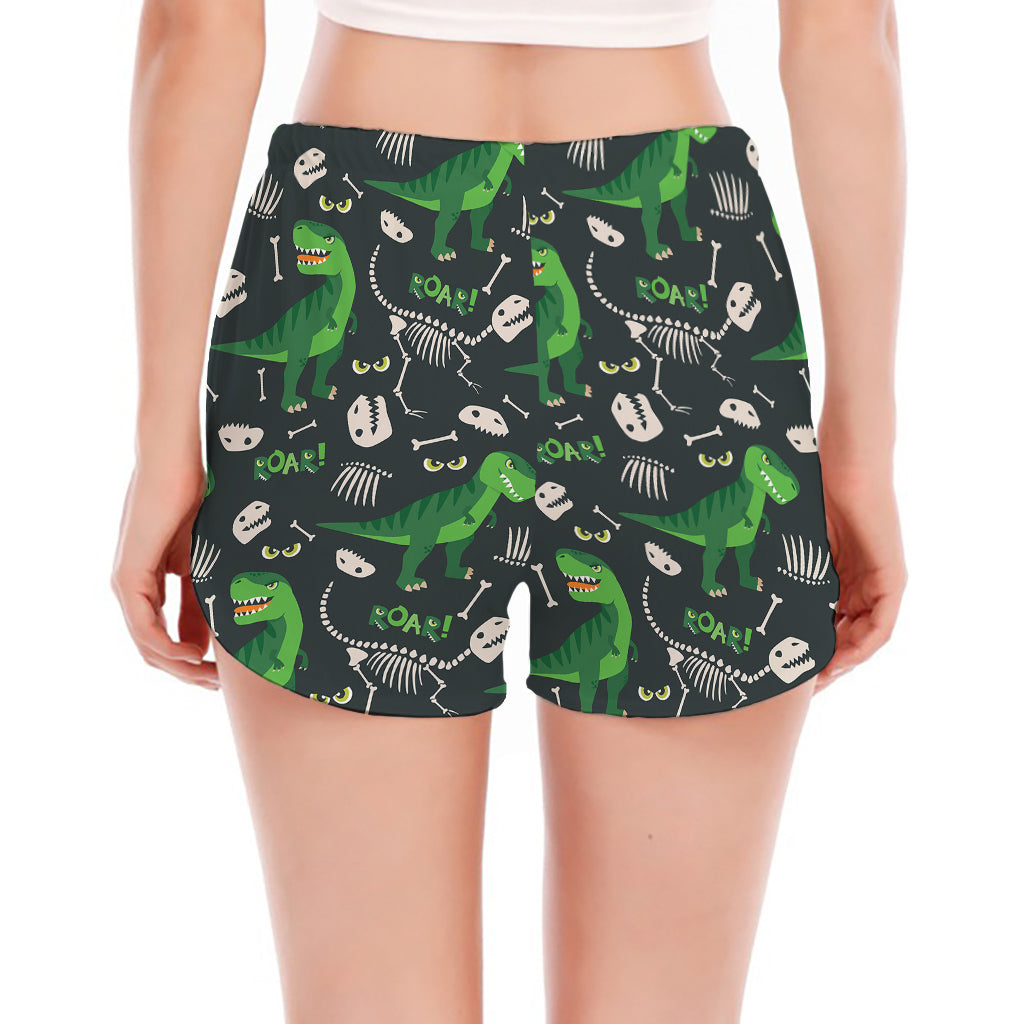 T-Rex And Dino Fossil Pattern Print Women's Split Running Shorts