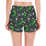 T-Rex And Dino Fossil Pattern Print Women's Split Running Shorts