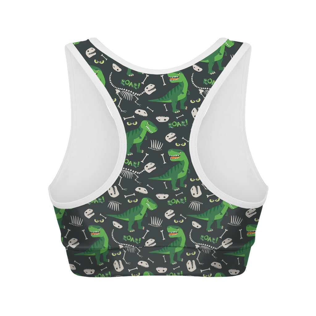 T-Rex And Dino Fossil Pattern Print Women's Sports Bra
