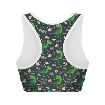 T-Rex And Dino Fossil Pattern Print Women's Sports Bra