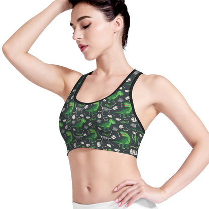 T-Rex And Dino Fossil Pattern Print Women's Sports Bra