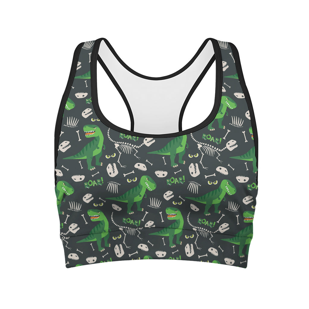 T-Rex And Dino Fossil Pattern Print Women's Sports Bra