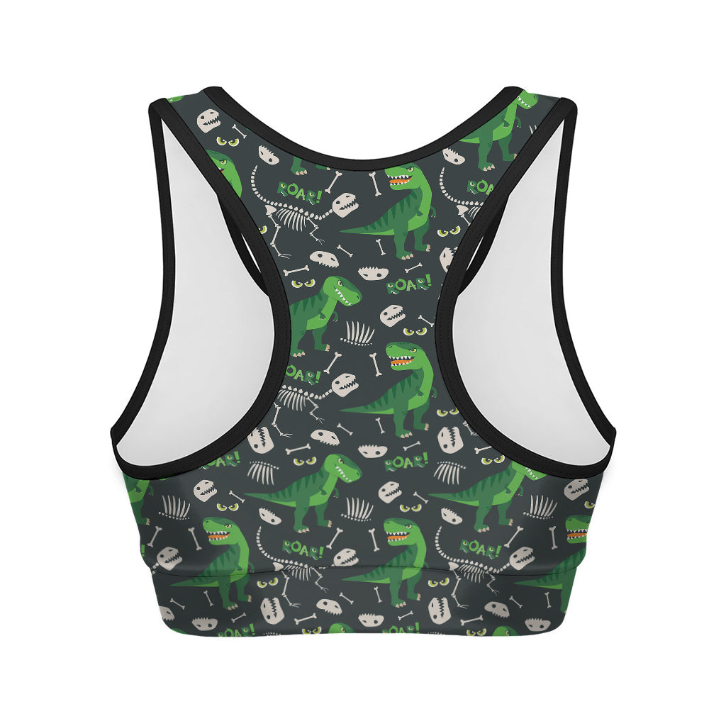 T-Rex And Dino Fossil Pattern Print Women's Sports Bra