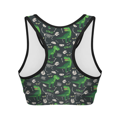 T-Rex And Dino Fossil Pattern Print Women's Sports Bra