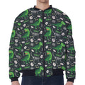 T-Rex And Dino Fossil Pattern Print Zip Sleeve Bomber Jacket