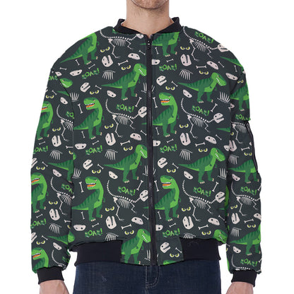 T-Rex And Dino Fossil Pattern Print Zip Sleeve Bomber Jacket