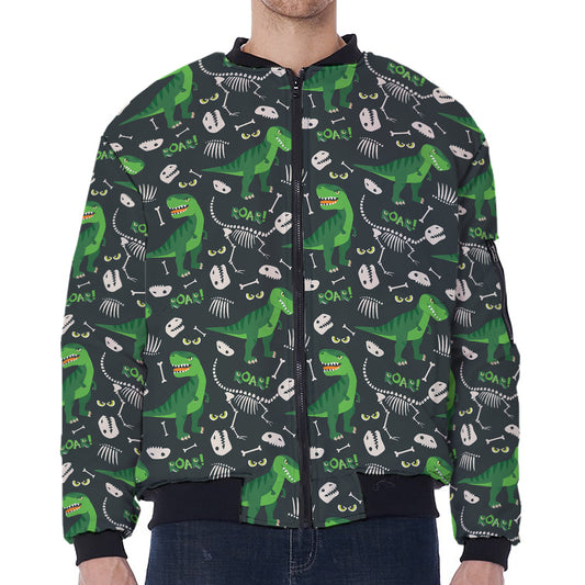 T-Rex And Dino Fossil Pattern Print Zip Sleeve Bomber Jacket