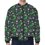 T-Rex And Dino Fossil Pattern Print Zip Sleeve Bomber Jacket