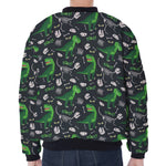 T-Rex And Dino Fossil Pattern Print Zip Sleeve Bomber Jacket
