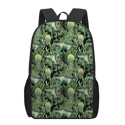 T-Rex Dinosaur And Jurassic Plants Print 17 Inch Backpack