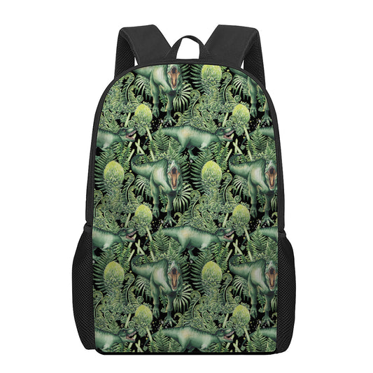 T-Rex Dinosaur And Jurassic Plants Print 17 Inch Backpack