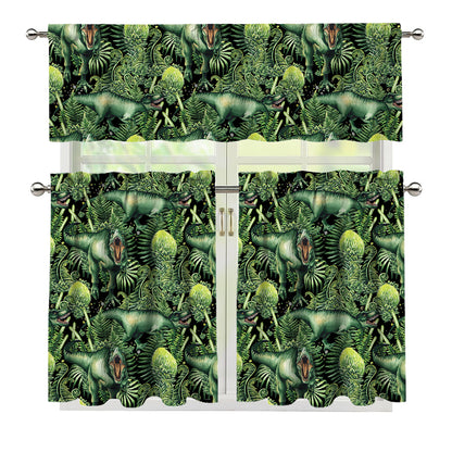 T-Rex Dinosaur And Jurassic Plants Print 3 Piece Kitchen Curtains