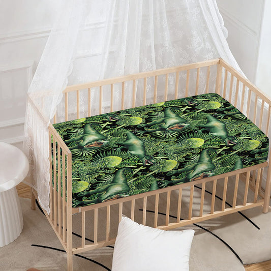T-Rex Dinosaur And Jurassic Plants Print Baby Crib Sheet