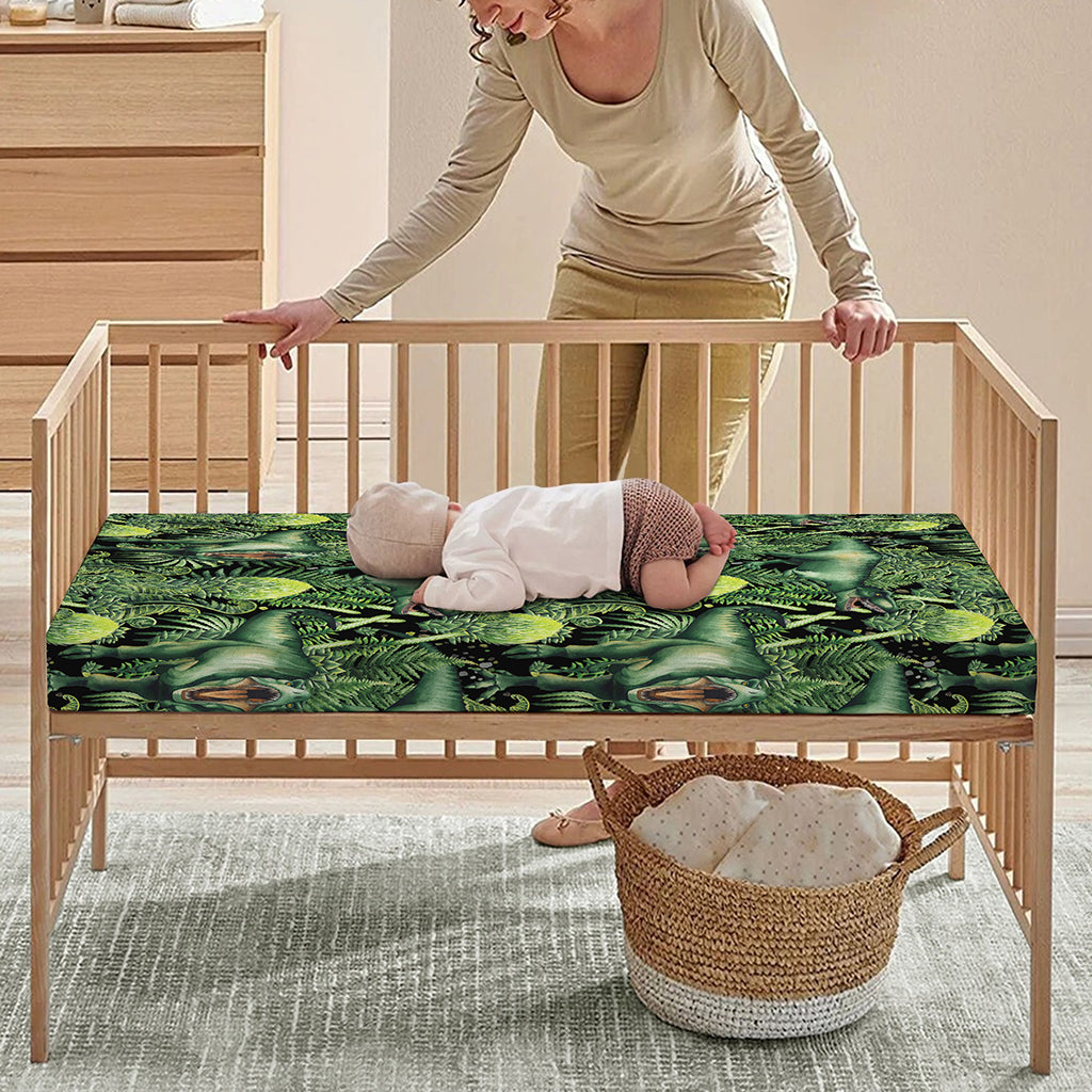 T-Rex Dinosaur And Jurassic Plants Print Baby Crib Sheet