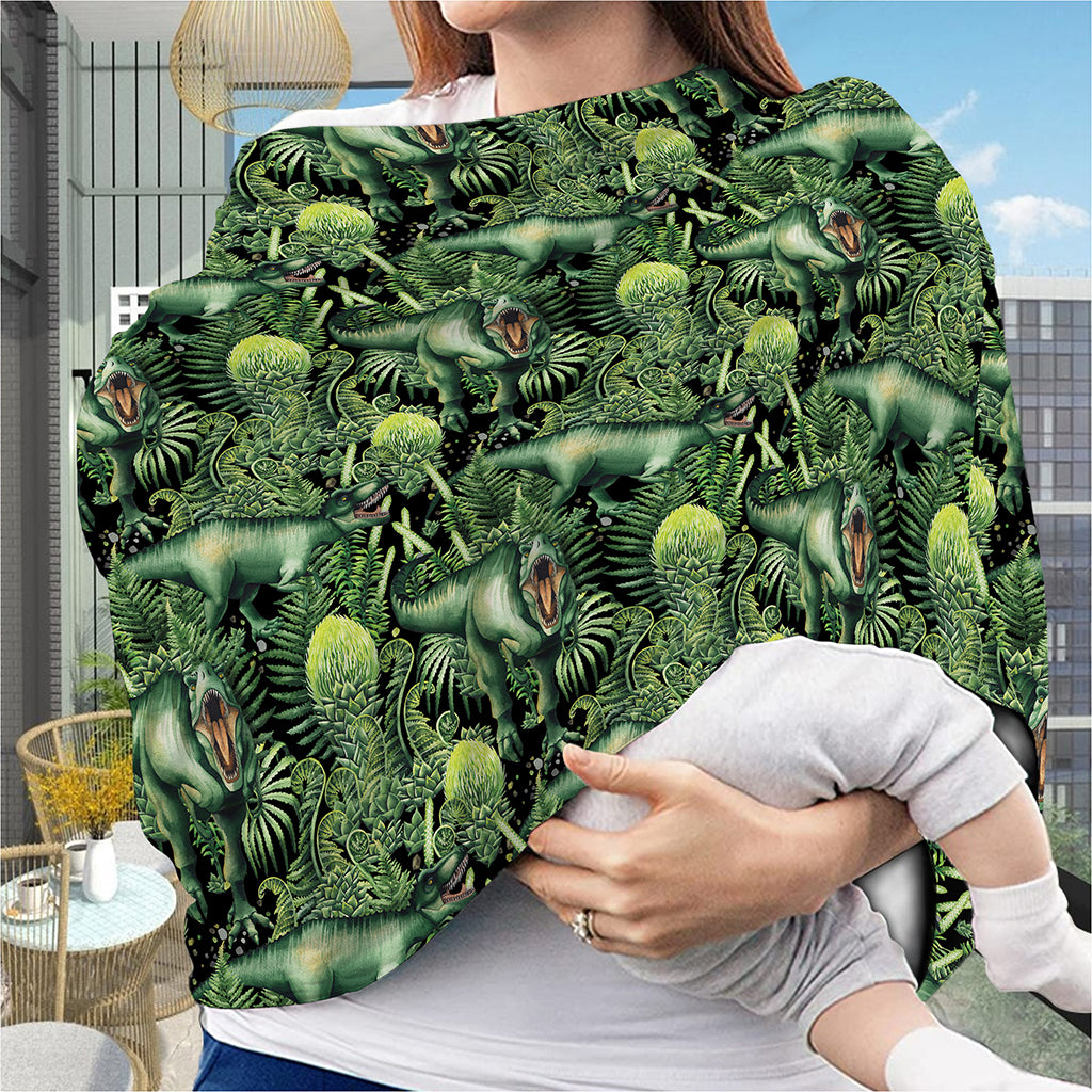 T-Rex Dinosaur And Jurassic Plants Print Baby Seat Cover