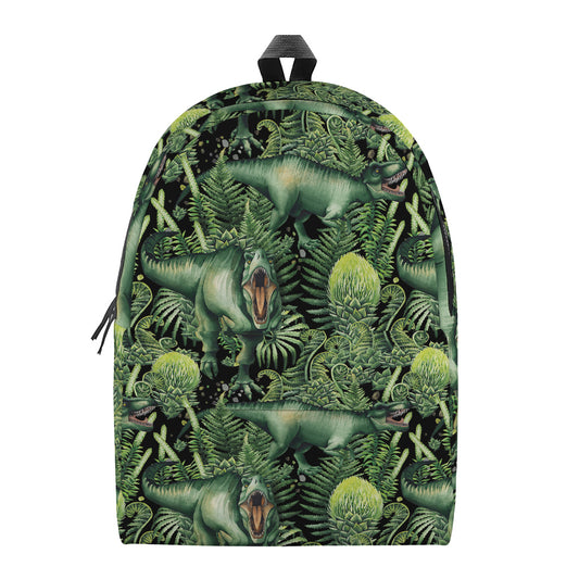 T-Rex Dinosaur And Jurassic Plants Print Backpack