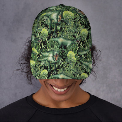 T-Rex Dinosaur And Jurassic Plants Print Baseball Cap