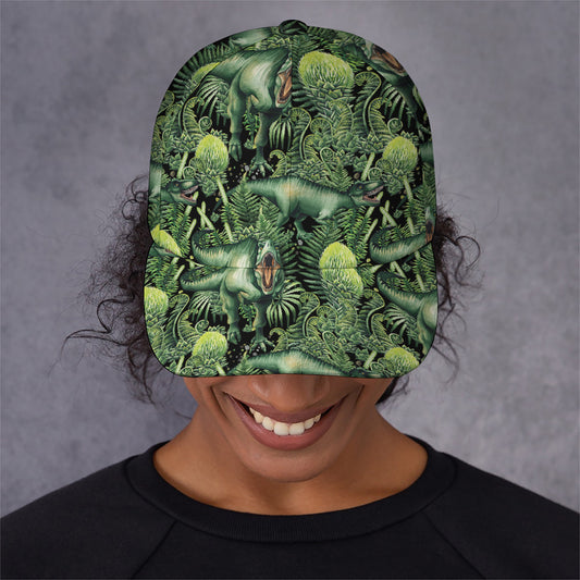 T-Rex Dinosaur And Jurassic Plants Print Baseball Cap
