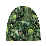 T-Rex Dinosaur And Jurassic Plants Print Beanie