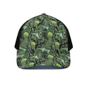 T-Rex Dinosaur And Jurassic Plants Print Black Mesh Trucker Hat