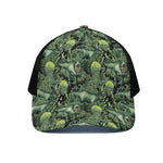 T-Rex Dinosaur And Jurassic Plants Print Black Mesh Trucker Cap