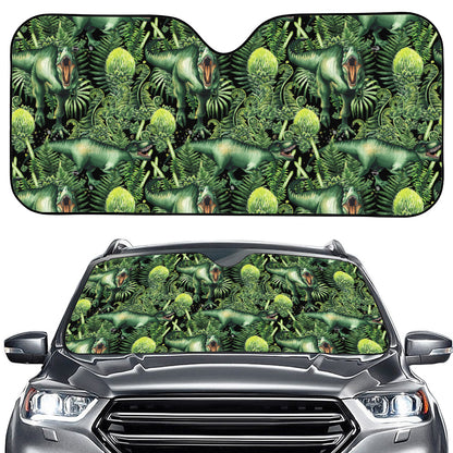 T-Rex Dinosaur And Jurassic Plants Print Car Windshield Sun Shade